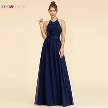 Ever Pretty Элегантные платья подружки невесты ТРАПЕЦИЕВИДНОЕ ПЛАТЬЕ С Лямкой Через шею и оборками без рукавов Простой пляжный стиль шифоновые Свадебные платья для гостей