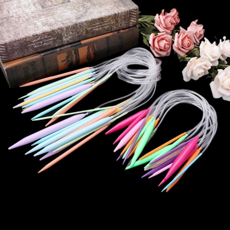 12x Plastic Circular Knitting Needle Crochet Set Craft Multicolor Tube 40cm 80cm | Дом и сад