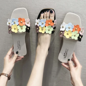 

2020 New Flower Slippers Ladies Beach Sandals Summer Women Slippers Flat Flip-flops Non-slip Outdoor Casual Shoes