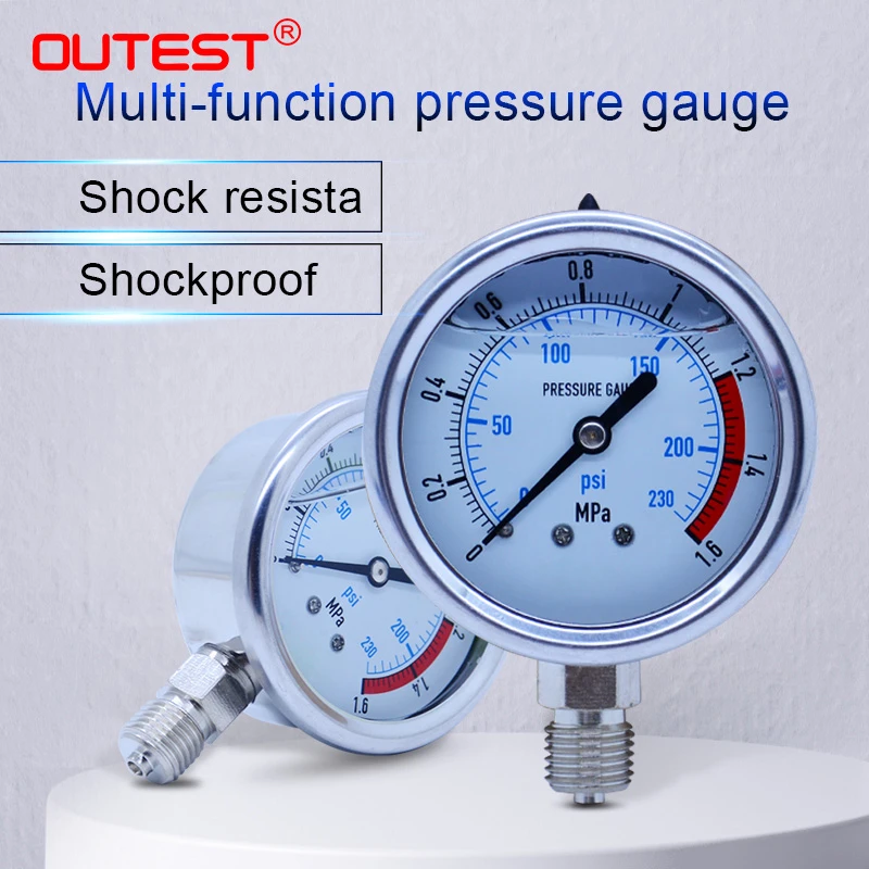 Outest Air Compressor Pneumatic Hydraulic Radial Stainless Steel Manometer  Pressure Gauge Air Oil Water Hydraulic Pressure Gauge - Pressure Gauges -  AliExpress