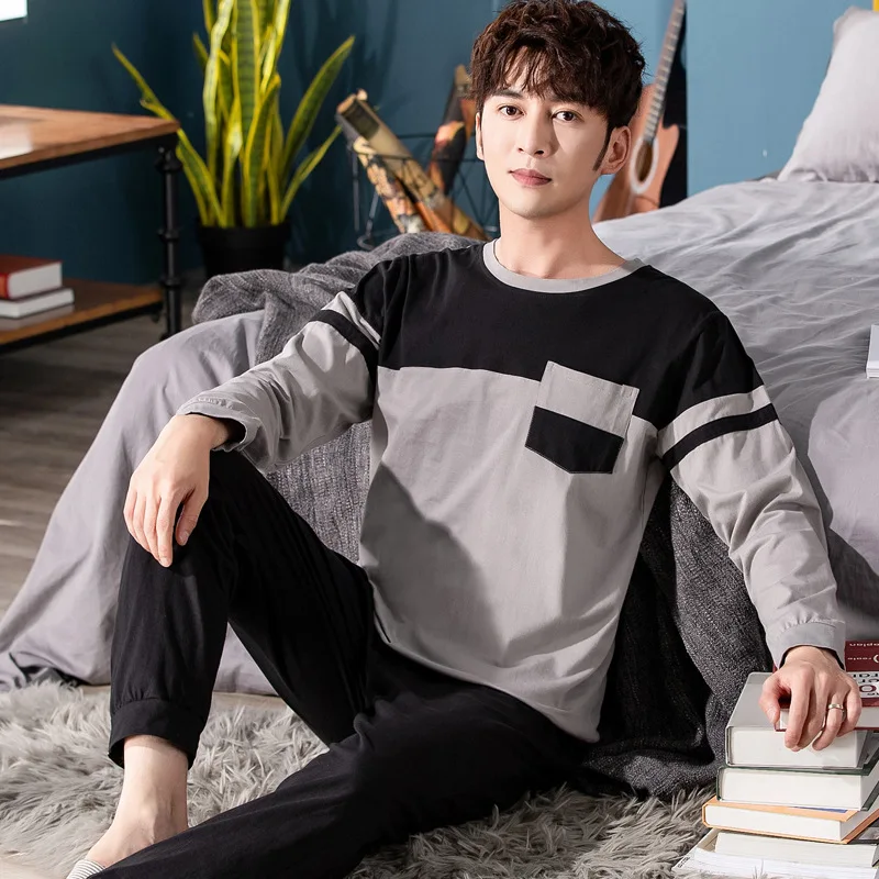 

3006 # Mixed Colors Pocket Pullover ZL Men Long Sleeve Casual Tracksuit Pajamas Two-Piece Set Series