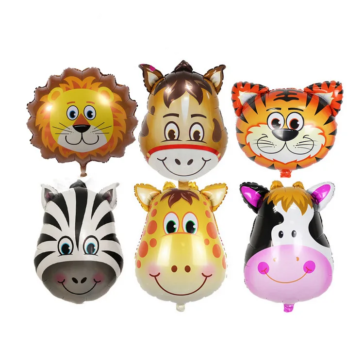 Cartoon Animal Head Balloon Aluminum Foil Balloons Lion Tiger Deer Zebra Monkey Pig dog Elephant Birthday Party Decorations Kids | Дом и сад