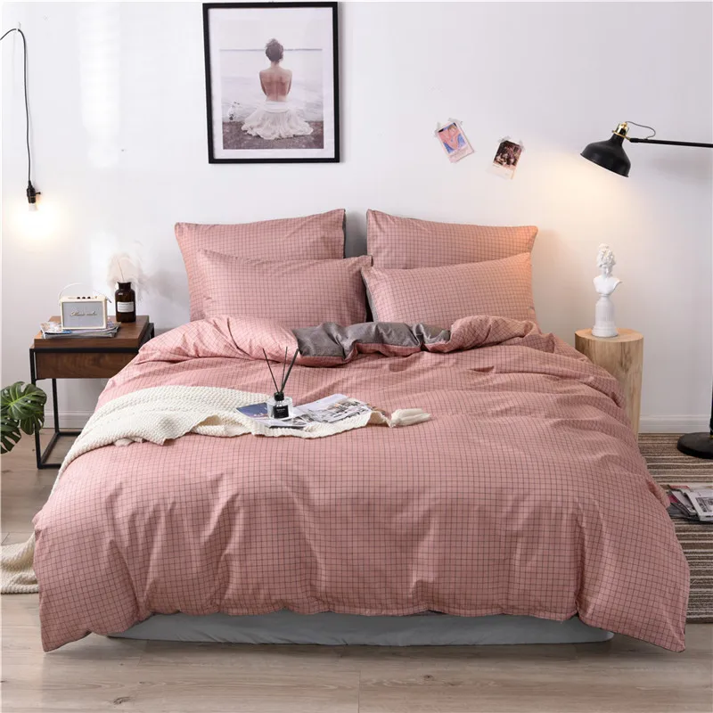 Solid Geometric Bedding Sets Nordic Simple Ployester 3 Pieces Reactive Printing Single Queen King Bedding Sizes