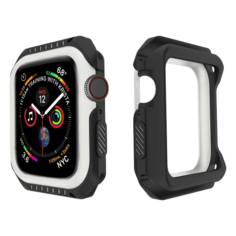 Силиконовый+ PC жесткий защитный чехол для Apple Watch 4 5 40 мм 44 мм рамка полный защитный бампер чехол для iWatch 3 2 1 38 мм 42 мм - Цвет: Black White