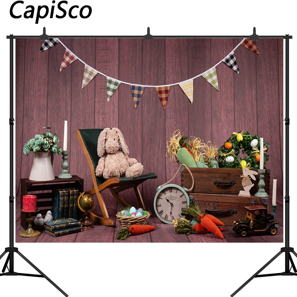 

Capisco Happy Easter Backdrop for photography bunny toys wood floor photo background for kids child baby booth shoot studio prop
