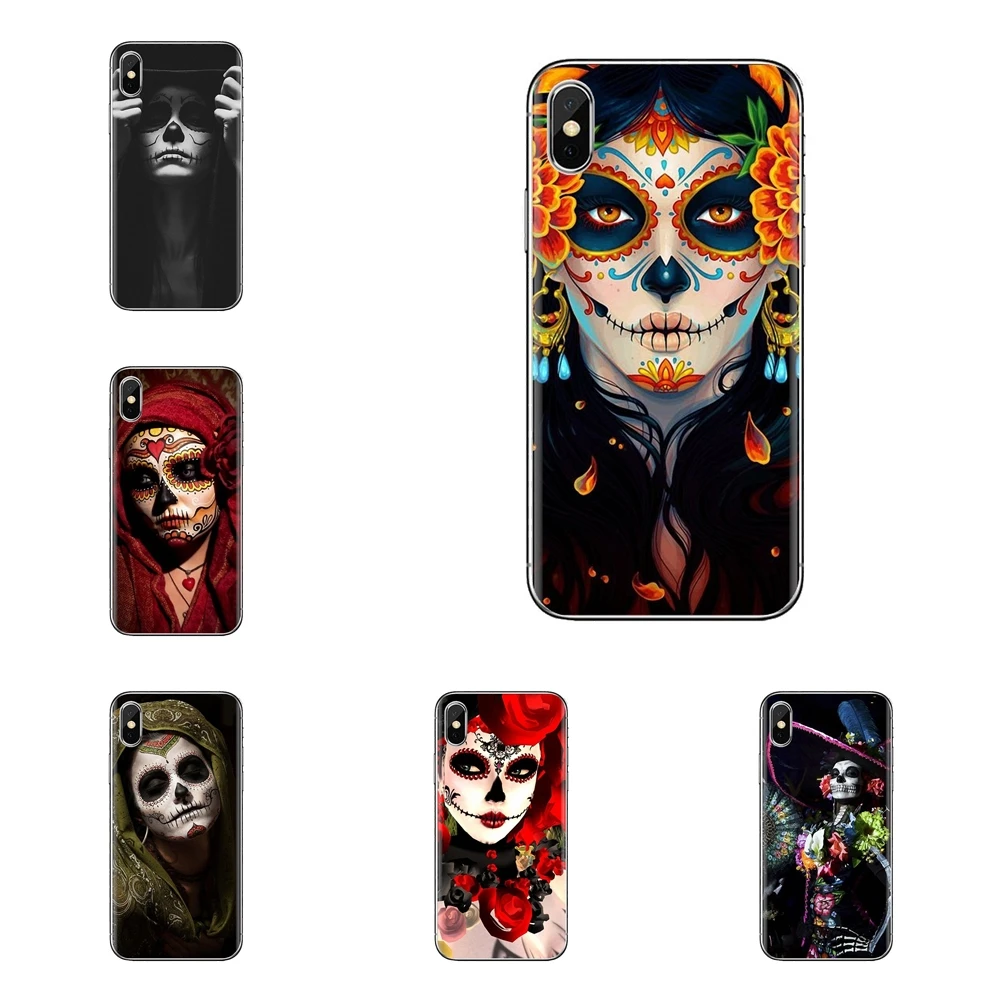 Dia De Los Muertos Sugar Floral Skull TPU Cover For Sony Xperia Z Z1 Z2 Z3 Z5 compact M2 M4 M5 E3 T3 XA Aqua LG G4 G5 G3 G2 Mini |