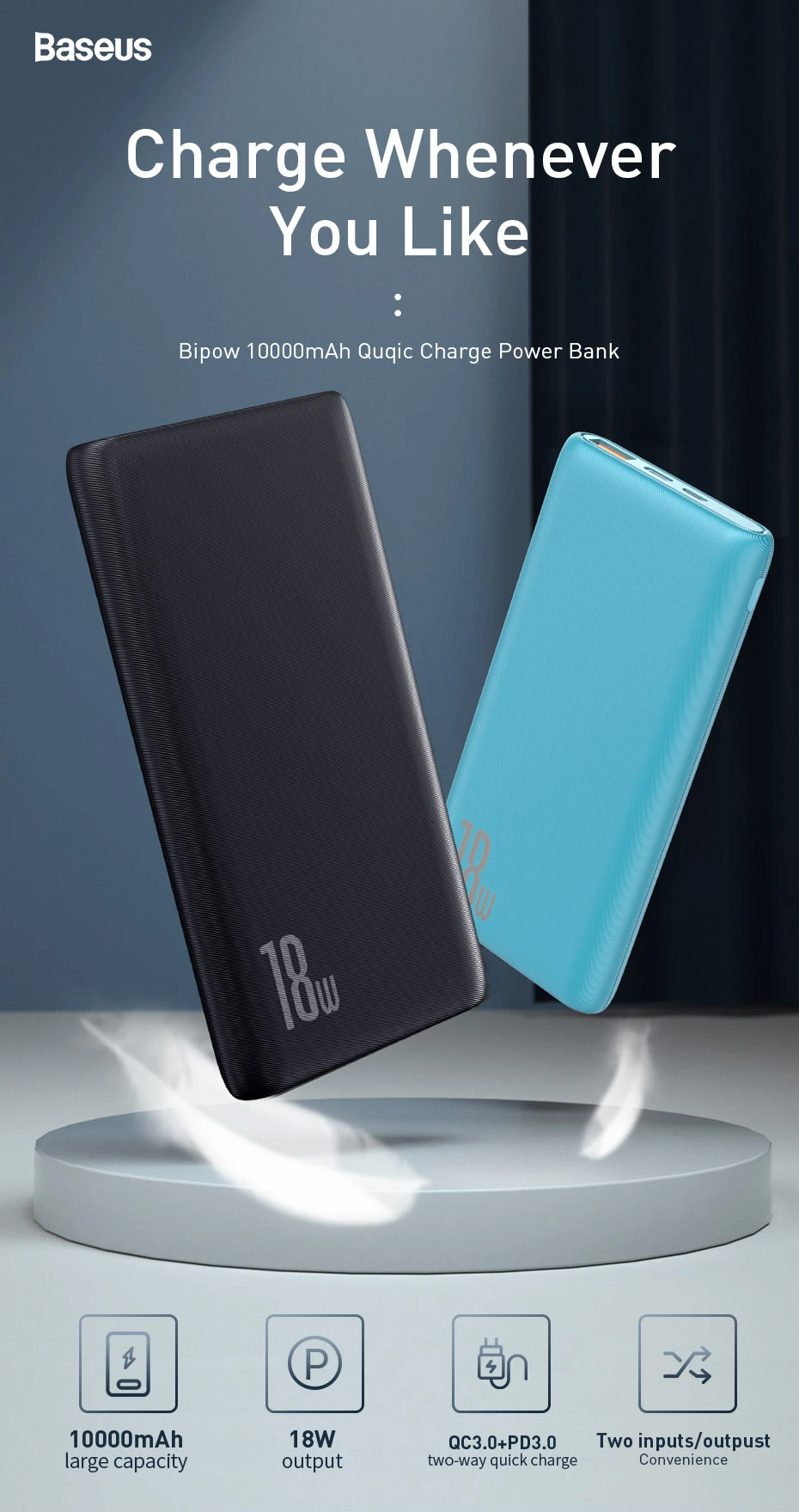 Baseus Bipow Power Bank 10000mAh Quick Charge PD+QC 18W buy online best price in pakistan