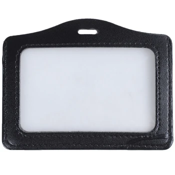 

Faux Leather Horizontal Name Tag ID Work Badge Card Holder 10pcs Black