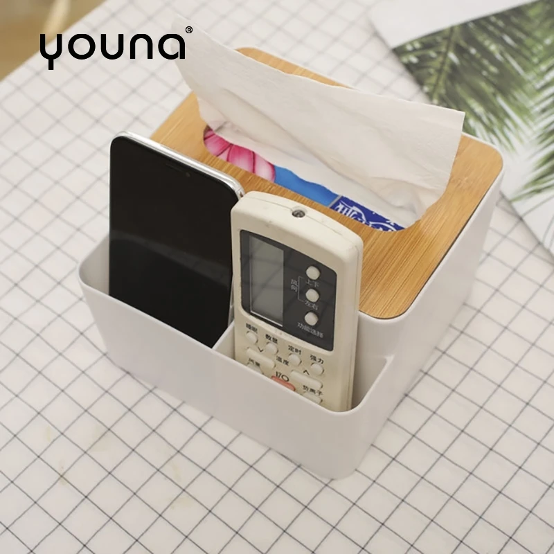 

Tissue Box Bamboo Wood Cover Tissue Box Creative Desktop Tray Home Living Room Simple Plastic Remote Control Storage Box