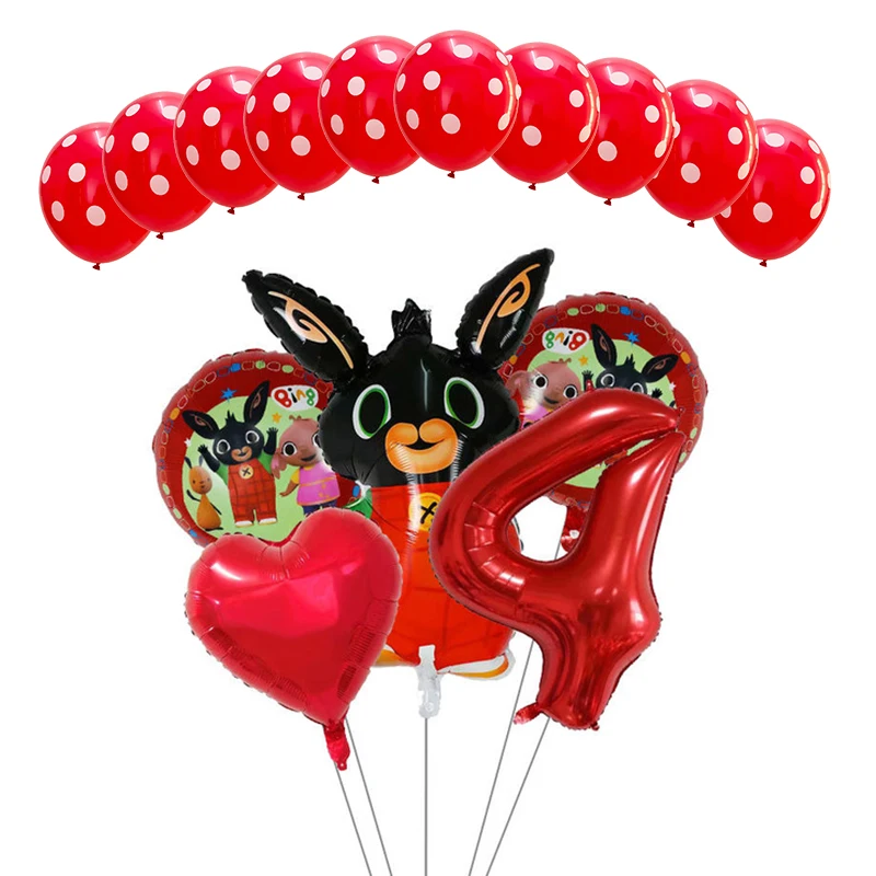 15 шт., фольгированные шары Bing Bunny, воздушные шары с мультяшным Кроликом, 12 дюймов, латексные шары в красный и черный горошек, декор для дня рождения, детские игрушки, принадлежности
