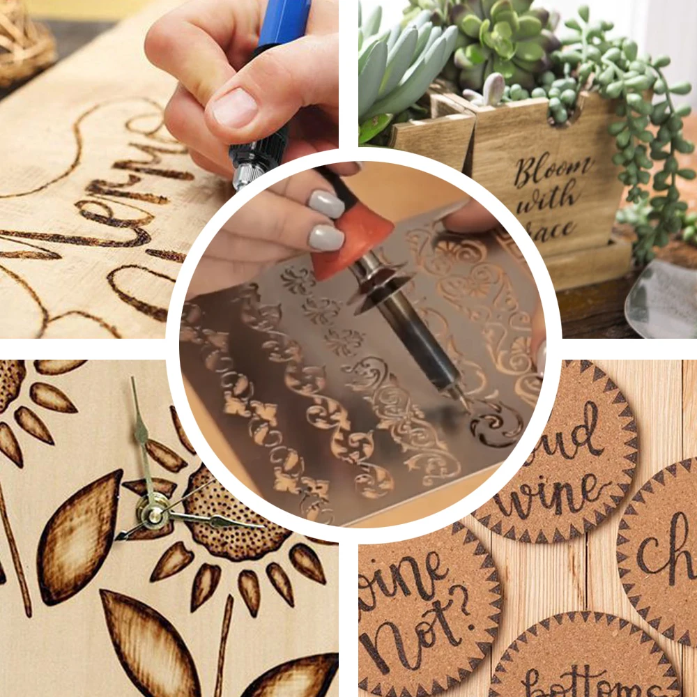 OOKWE Wood Burning Stencil Flowers Stainless Steel Metal Stencils Template  