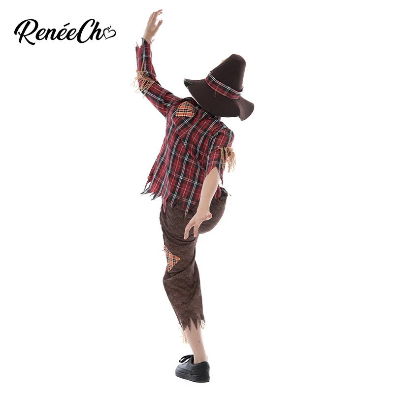 Reneecho Scarecrow Costume For Kids Scarecrow Boy's Costume Halloween  Cosplay Shirt Pants Hat 3 Pieces Suit