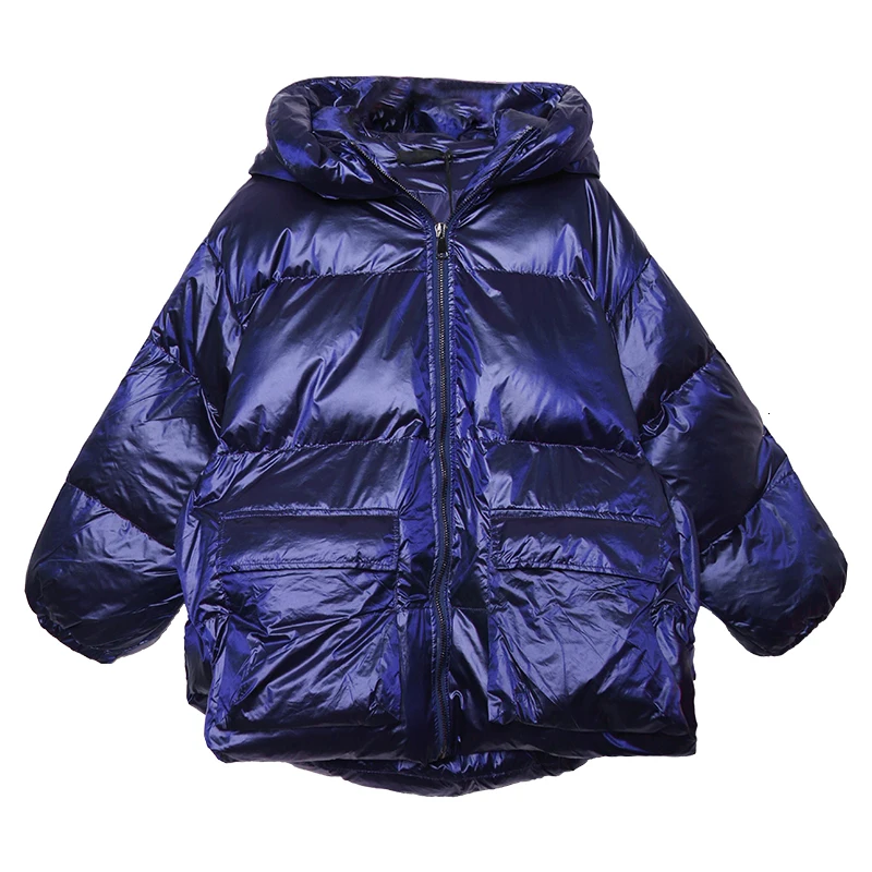 Новинка, зимняя женская куртка, парка, Женские глянцевые куртки с капюшоном, зимний пуховик, хлопок, большой размер, теплая Толстая парка, Свободное пальто, MY224 - Цвет: blue