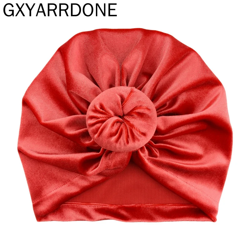 

2021 Wholesale Knot Round Donut Hat Newborn Infant Toddler Caps Turban Baby Girls Beanie Velvet Hats Hair Accessories