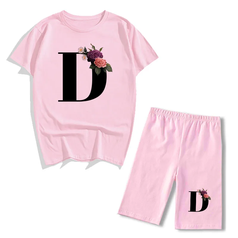 Women Two Piec Set Letter T Shirts And Shorts Summer Short Sleeve O-neck Casual 2 Piece Joggers Biker Shorts Outfit For Woman shorts and top set Women's Sets