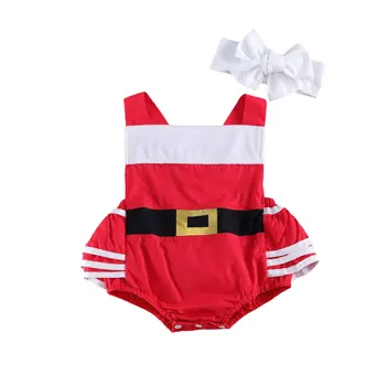 

FOCUSNORM Xmas Infant Baby Girls Boys Rompers Headband Sleeveless Ruffles Patchwork Backless Jumpsuits