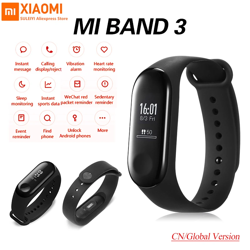 Xiaomi mi-браслет 3 Смарт-Браслет фитнес-браслет PK mi Band 4 большой сенсорный экран oled-сообщение частота сердечных сокращений Smartband