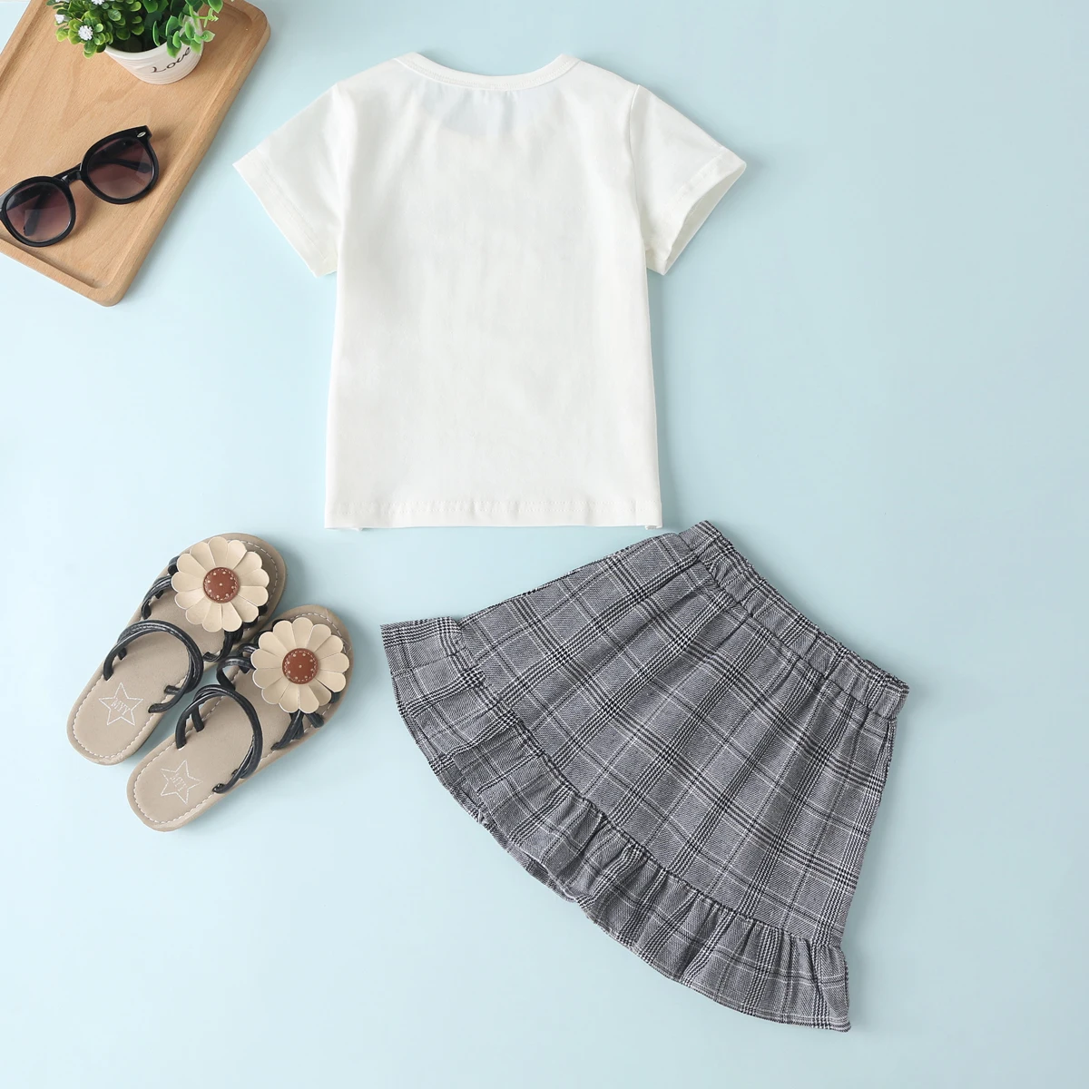 CANIS/комплект летней одежды для маленьких девочек; футболка с короткими рукавами; топы; клетчатая юбка с оборками и пуговицами; короткое платье; От 1 до 6 лет одежды