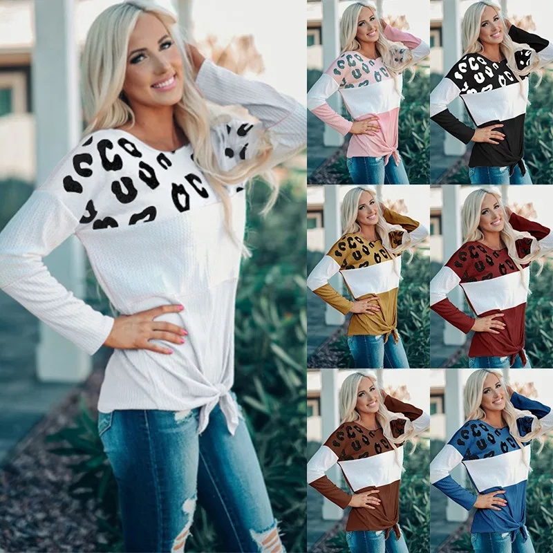 

2020 New Autumn Women's Printed Round Neck Long Sleeve Top Leopard Print Casual Top Slim Bottoming S-XXL Women Fashion Tops