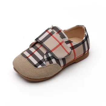 

2020 Autumn Kids Boy's Girl's Shoes Casuals Hook & Loop Gingham Shallow Square Toe Fashion Neutral Canvas All-match Non-slip