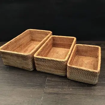 

Vietnamese autumn rattan storage basket hand-woven storage basket square storage box small square box