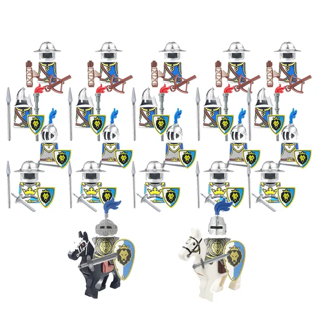 24pcs Dragoon Castle Royal King's Knight Blue Lion Knights Battle Steed Rome Cavalry Warrior Building Block Mini Figure 1