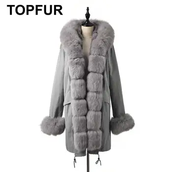 

TOPFUR 2019 Fashion Real Fur Coat Women Natural Fox Fur Parka With Hood Grey Parka Women Gray Fur Jacket Winter Outwear Parkas