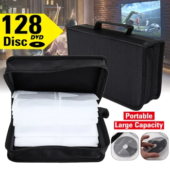 

128 CDs Car Disc Storage Bag CD Wallet DVD Large Capacity Travel Box Zipper Space Saving Holder Home Black