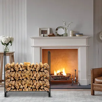 

Firewood Rack Stand Heavy Duty Logs Holder for Outdoor Indoor Fireplace Metal Wood Pile Storage Stacker Organizer , Black