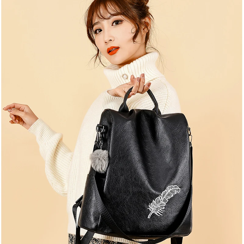 

2020 new fashion women backpacks vintage embroidery anti thief casual back open shoulder bags multi function wear daypacks black