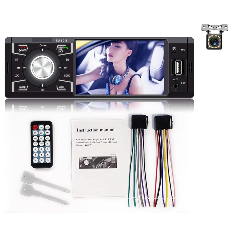 Автомобильный стерео с Bluetooth одиночный Din fm-радио для автомобиля и MP5 плеер USB/SD/AUX/FM приемник беспроводной пульт дистанционного управления, резервный
