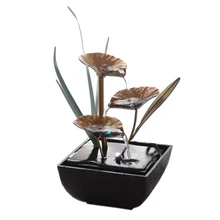 ตกแต่งน้ำพุน้ำ Lotus Fountain ของขวัญงานฝีมือเรซิน Feng Shui ล้อเดสก์ท็อปน้ำพุสำหรับ Home Office Teaho(China)