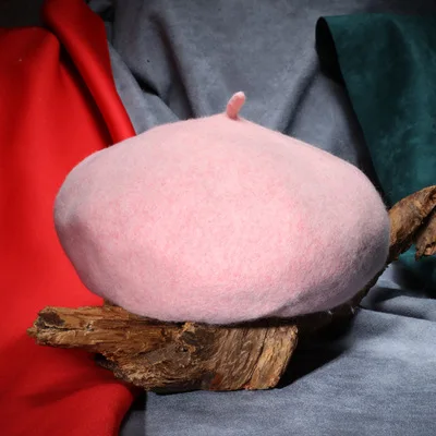 Pink Стиль, трехмерная утолщенная шапка в японском стиле, шерстяной берет, женский осенне-зимний художественный Одноцветный берет - Цвет: Pink