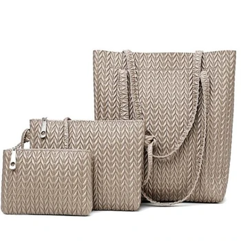 

3pcs Solid PU Leather Handbags Women Composite Tote Bag Shoulder Messenger Square Handbag Retro Braided Bag