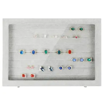 

Transparent Lid Velvet Grid Jewelry Tray Stackable Display Display Showcase Lock 40JF