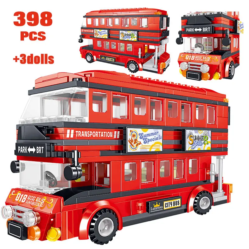 Billig 398PCS Creator Brt Doppel Deck Bus Bausteine Legoing Technik Red Bus Stadt Schule Auto Ziegel Aufklärung Spielzeug für kinder