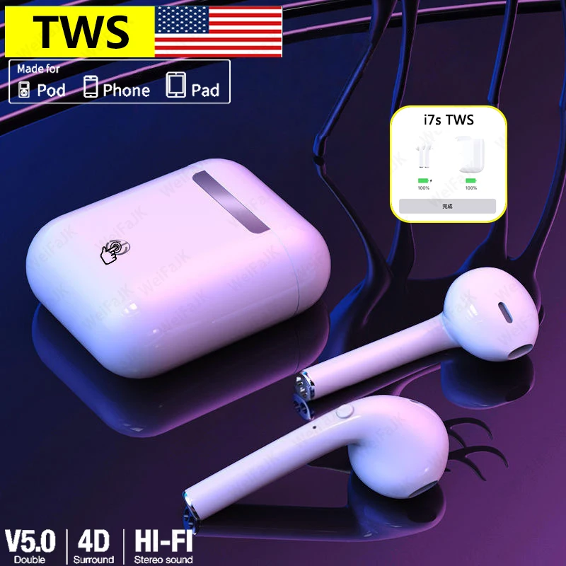 

Original Airpodding i7s TWS Bluetooth Earphone In Ear Wireless Headphones Stereo Earbuds Sport Gaming Headset For iPhone Android