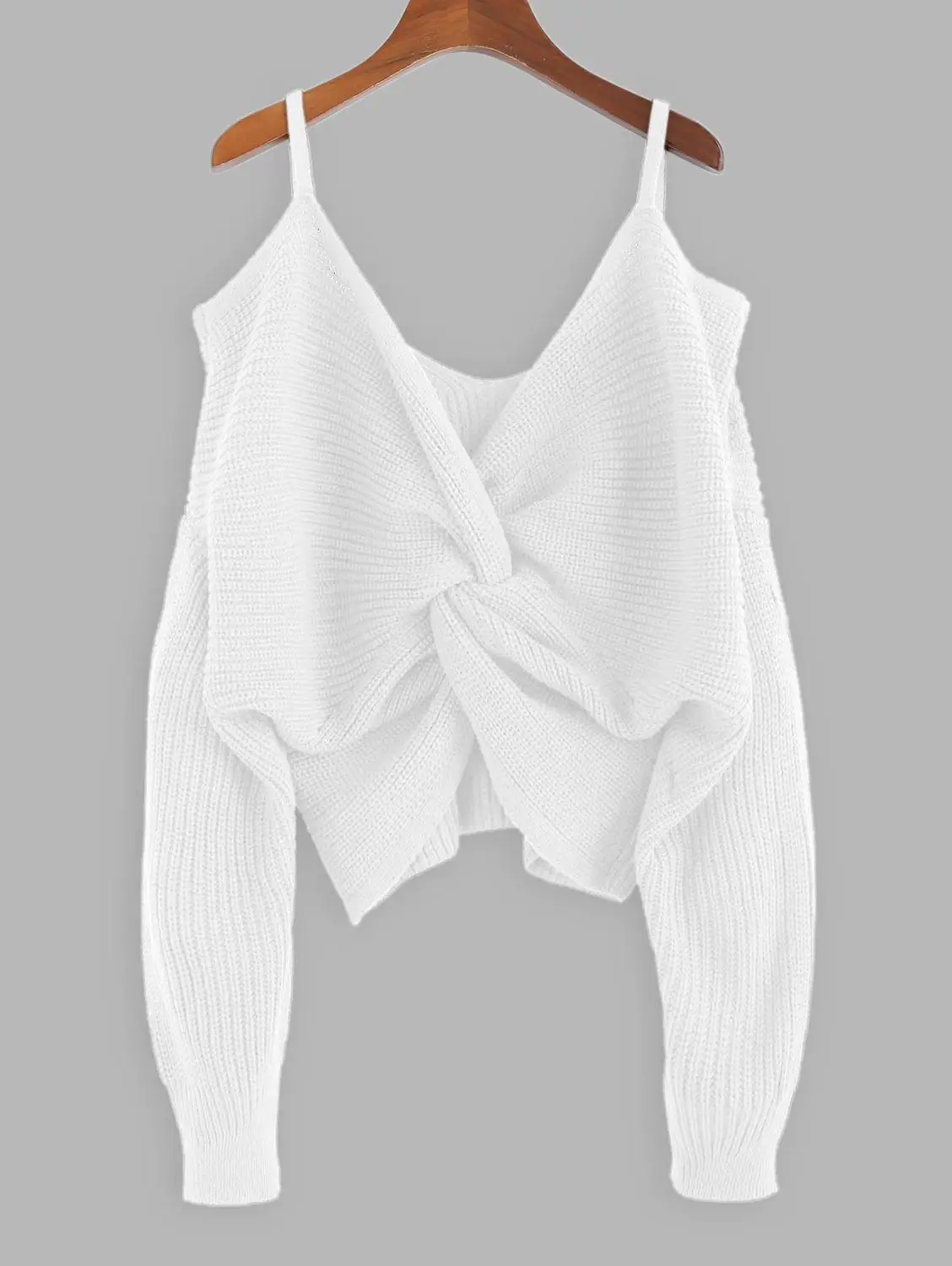ZAFUL Twisted Cold Shoulder Jumper Sweater Women Pullovers 2019 Winter Warm Sexy Sweaters V-neck Solid Cotton Sweaters Female