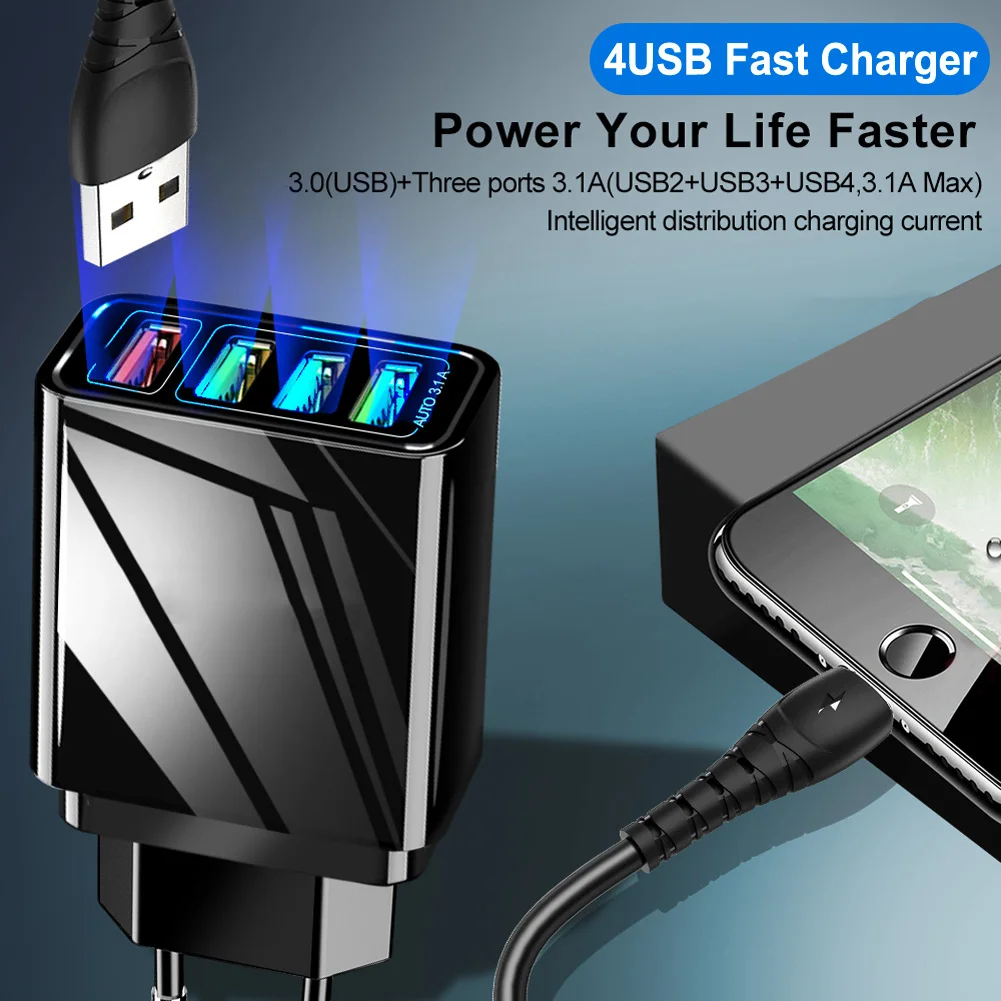 Зарядное устройство 3,0 Быстрая зарядка 4 порта USB настенное зарядное устройство ЕС адаптер мобильный телефон для iPhone huawei P30 Pro samsung S9 S8 Redmi Note 7