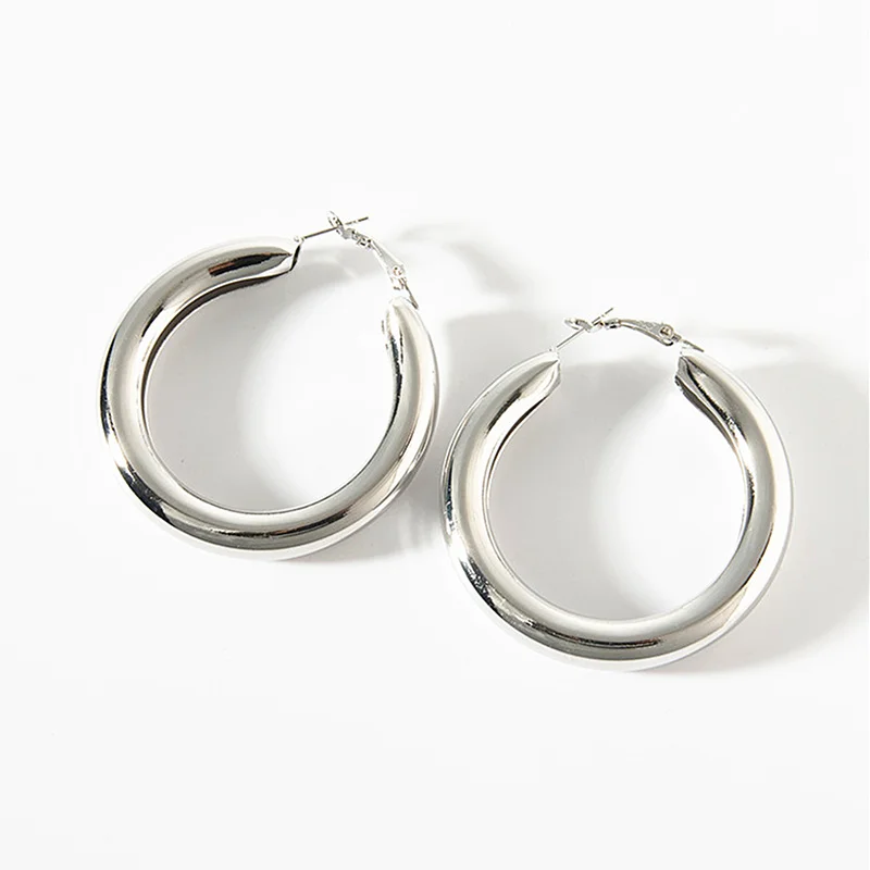 Трендовые серьги круглые большие гладкие круглые серьги для женщин ювелирные изделия золотого и серебряного цвета круглые серьги