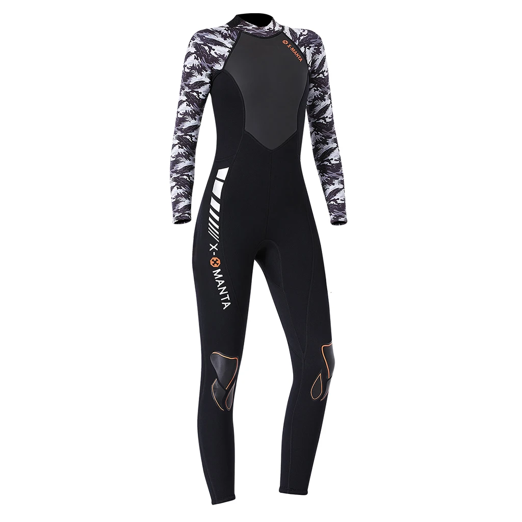 Womens Full Wetsuits Wear-resistant 3mm Neoprene Long Sleeve Back Zip Wetsuit Diving Suit for Diving Snorkling Swimming 
