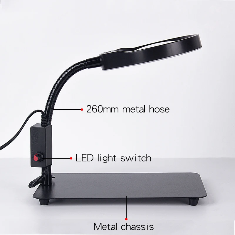  Desk Magnifying Glass With Led Lights Support Lamp Electronic illuminated Magnifier For Reading Pho - 4000068132556