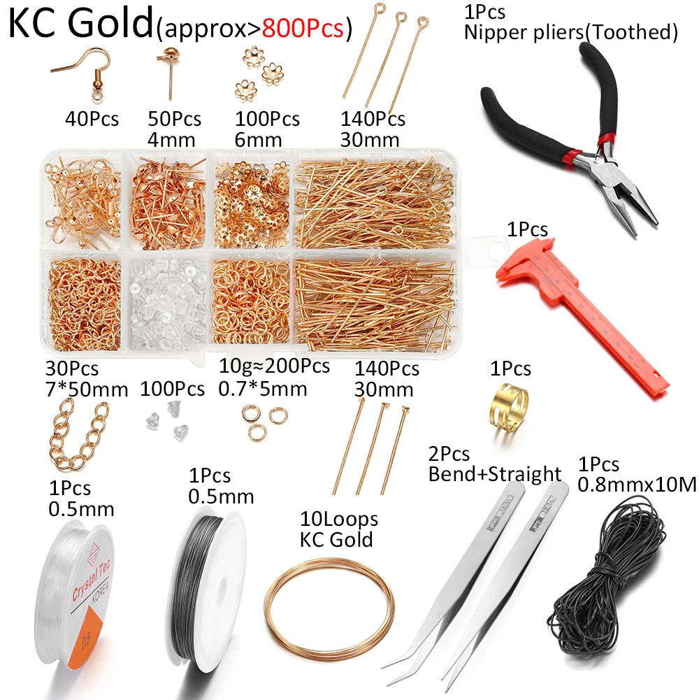 800pcs Jewelry Making Starter Kit Earrings Necklace Findings DIY Beads Plier Tools Set Jewelry Repair Tool Set Jewelry Supplies - 6