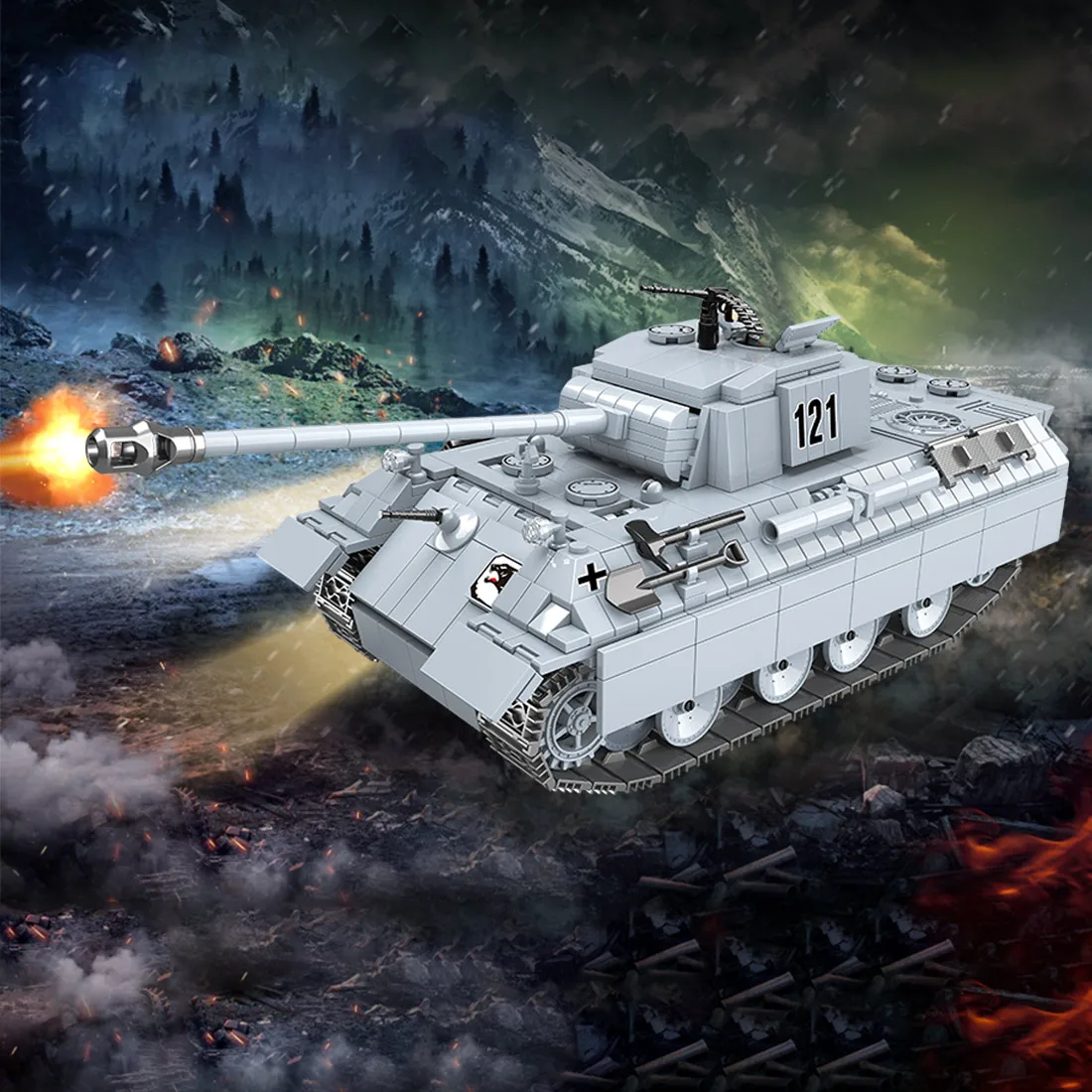 990Pcs Simulation V12 Engine Panther Tank Ww2 Swat Small Particle Building Block Toy Kit For 100 5