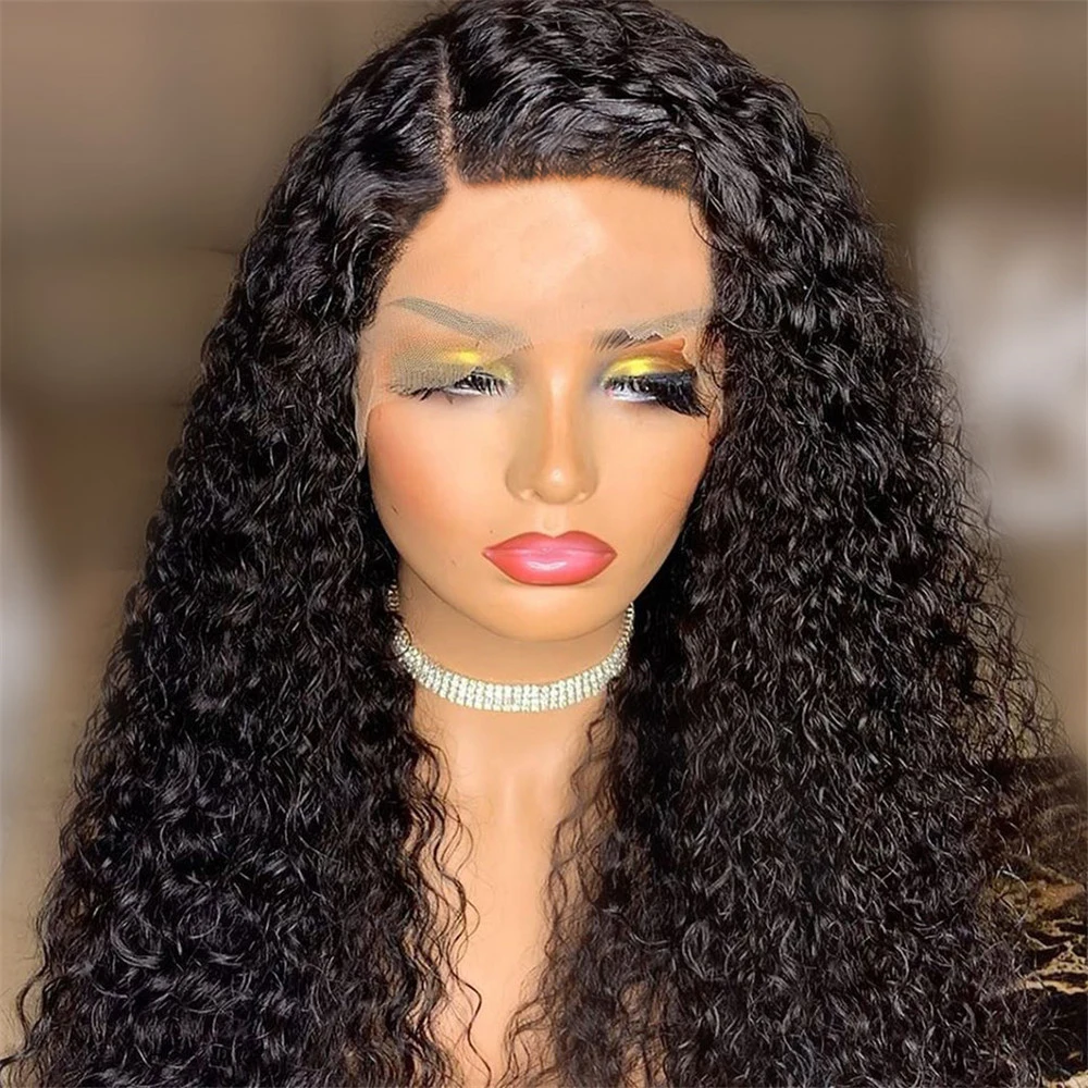 Mucho pelo rizado sintético peluca con malla frontal para las mujeres negras peluca con malla frontal sin cola resistente al calor de cabello Natural