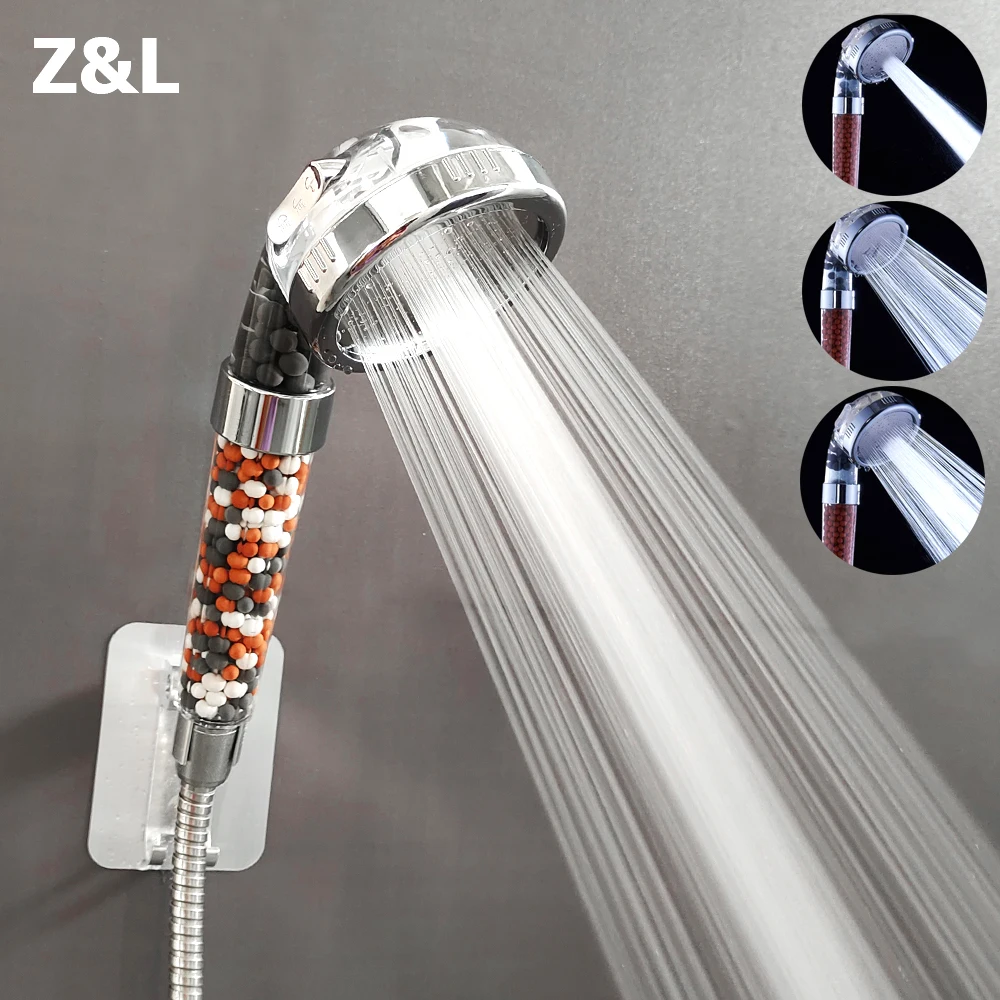 MineralStonesShowerHead3ModesAdjustableHighPressureShowerheadPPFilterHandheldShower
