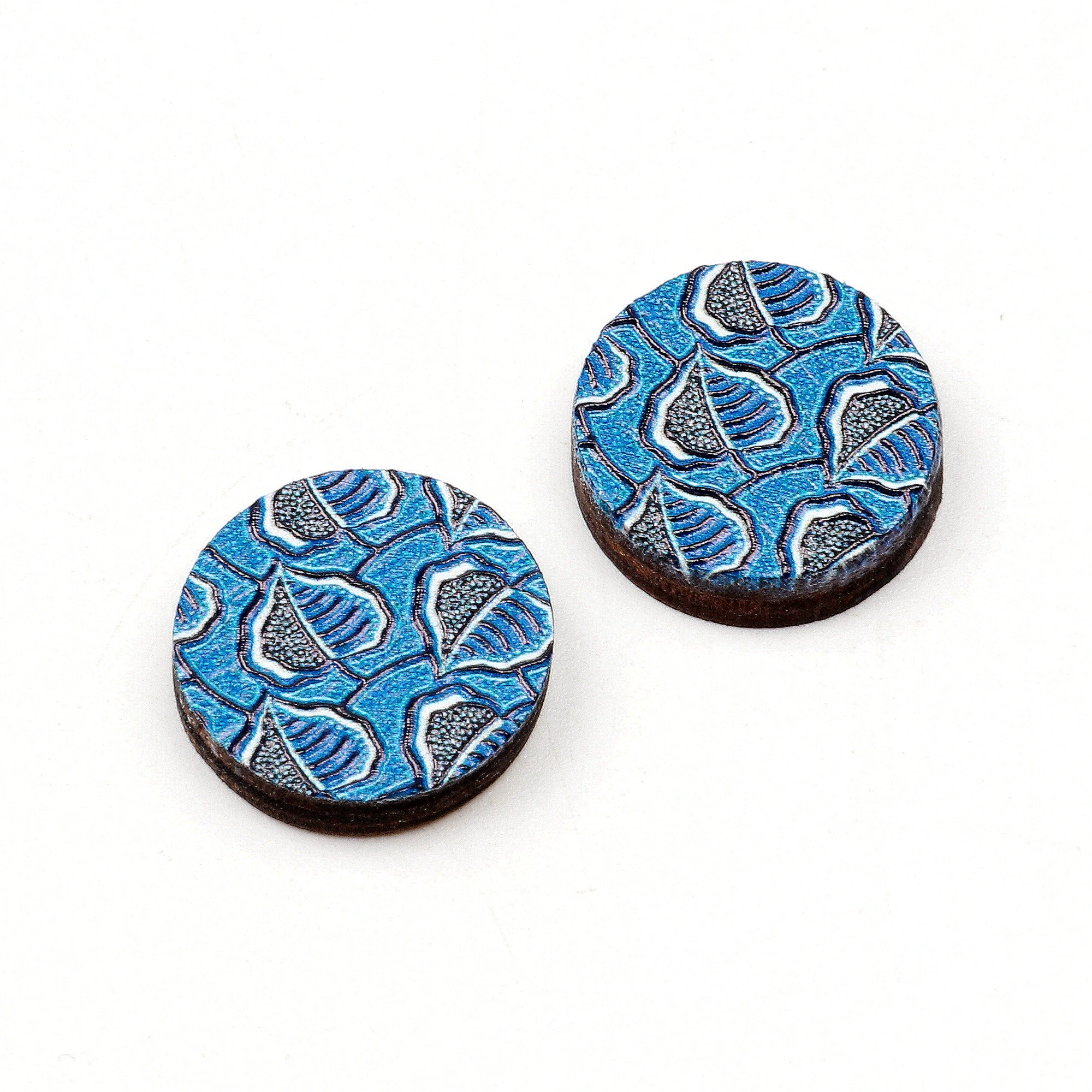 

Unique 3D Flower Embossed 16mm Round Coloured Drawing pattern Laser Cut wood Cabochon DIY for Rings, Earring,Brooch,Necklace