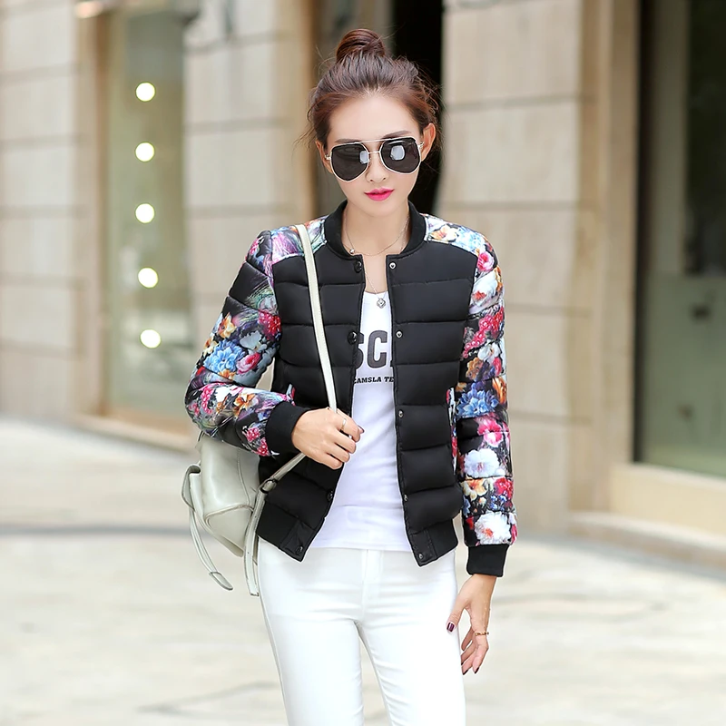 

Women Winter Coat 2019 Black floral Down Jacket Slim Women Winter Short paragraph Jacket Portable Windproof Down Coat