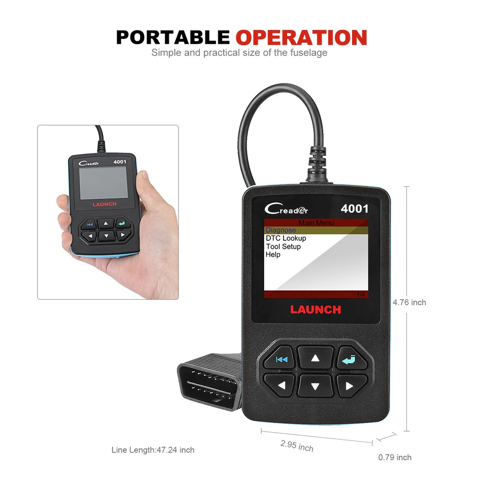 LAUNCH CReader 4001 OBD2 сканер автоматический диагностический сканирующий инструмент считыватель кодов неисправностей автомобильный диагностический OBD 2 Универсальный Автосканер