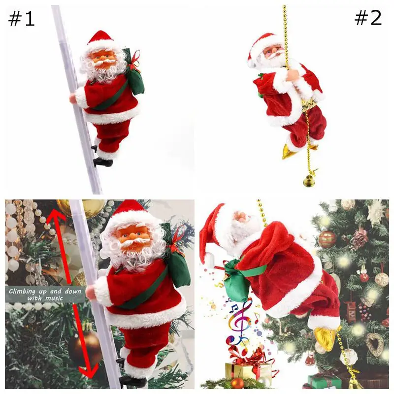 Cena Elektryczna drabina wspinaczkowa święty mikołaj Xmas figurka ozdoba choinkowa lina wspinaczkowa pluszowa lalka wisząca dekoracja nowy rok prezenty dla dzieci